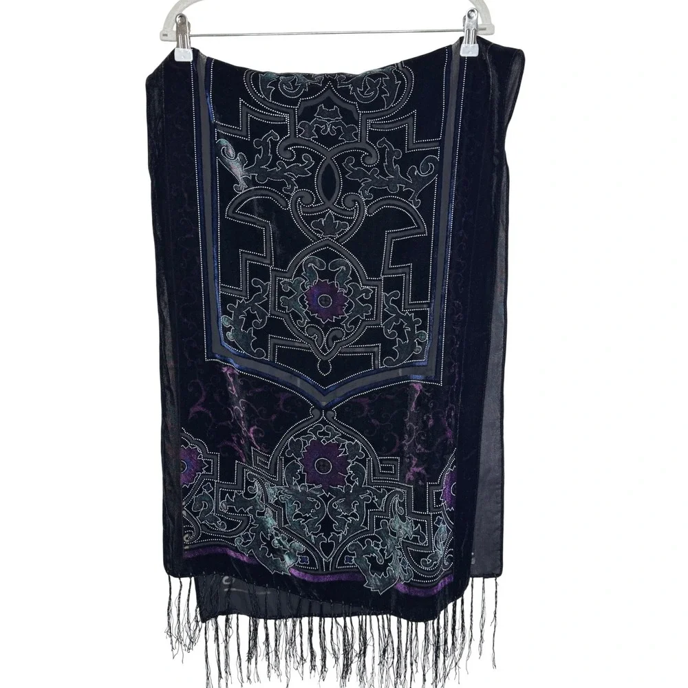 Black‎ Velvet Burnout Devore Silk Shawl Scarf 20x60